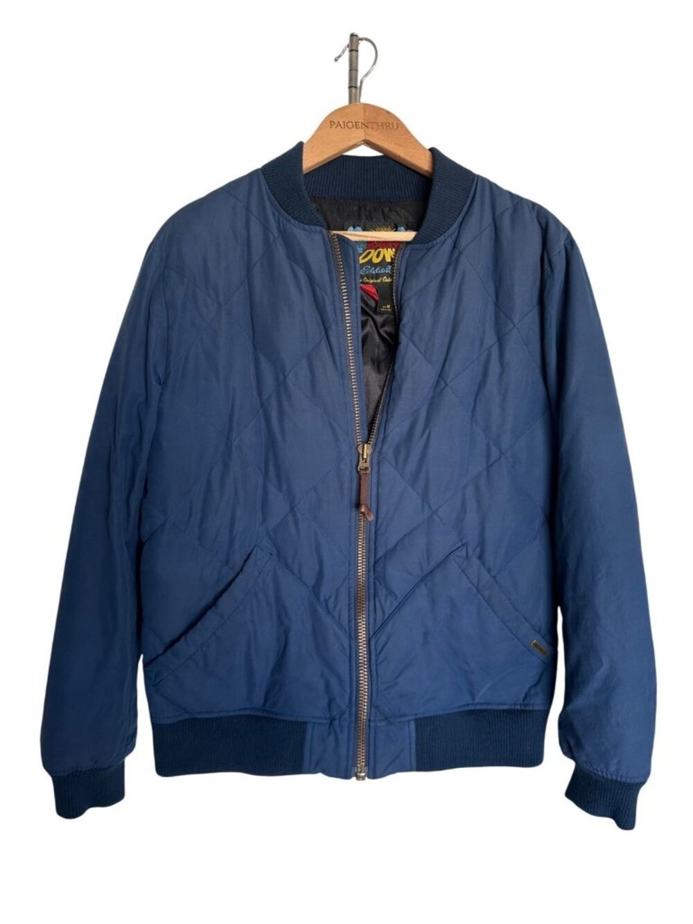 Eddie Bauer Men’s M Skyliner Model Quilted Down Bomber Jacket Navy Blue